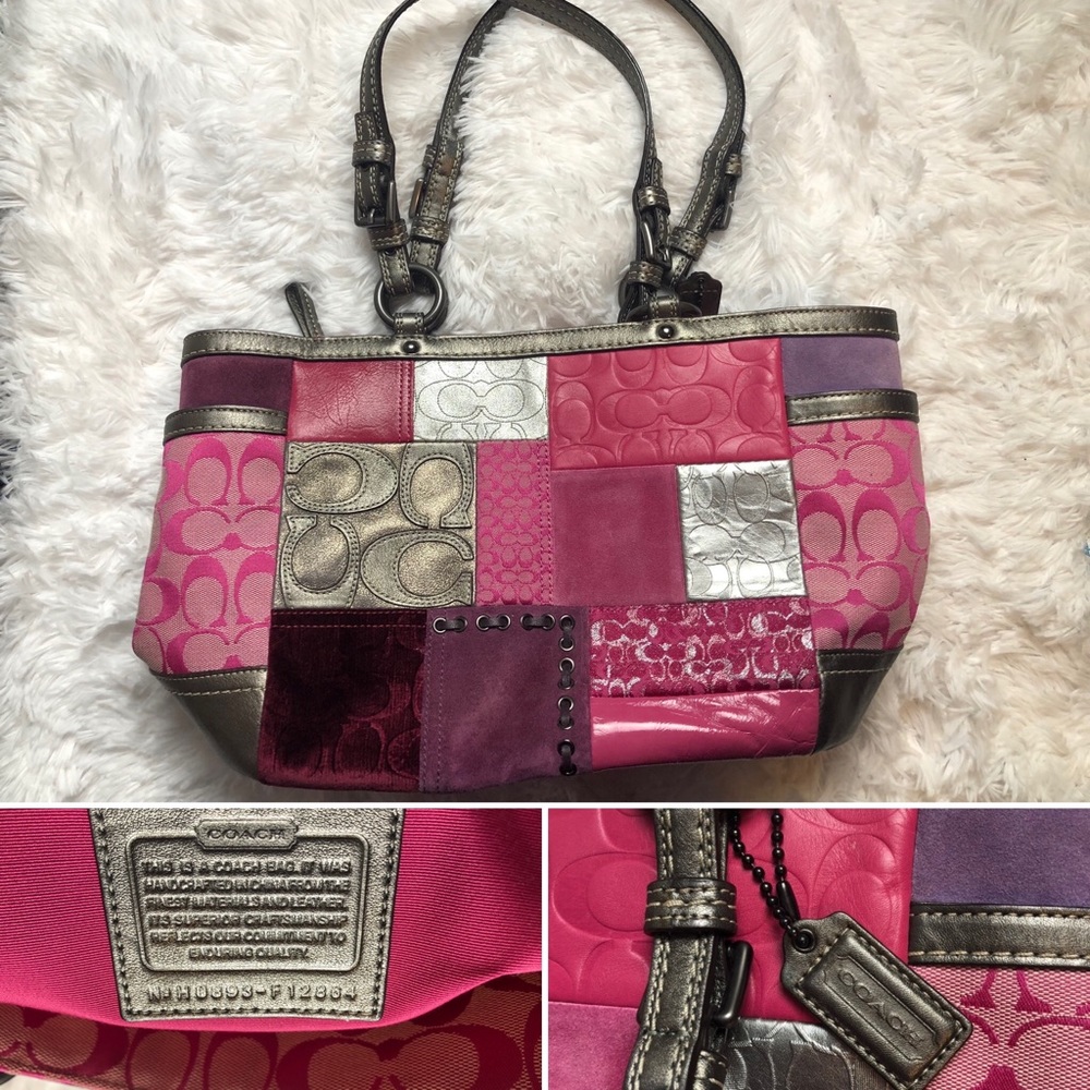 COACH Leather Limited Holiday Pink Patchwork Tote